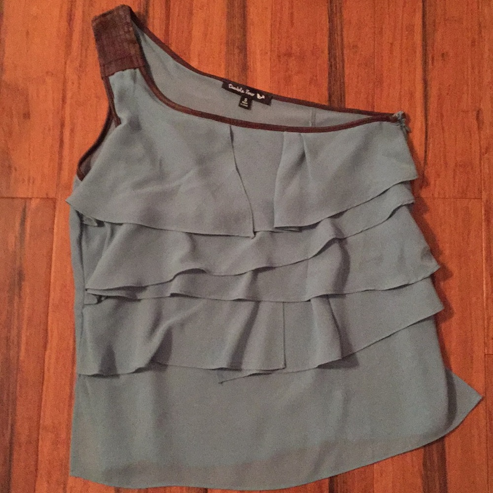 Double Zero one shoulder tank in sea foam green.